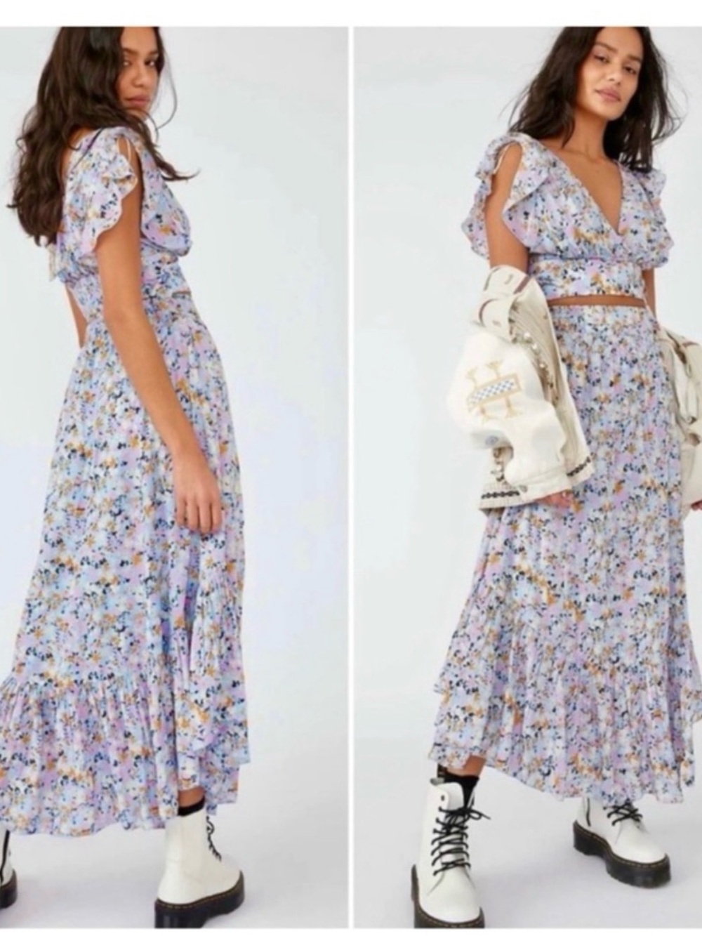 Free People Lavender Floral Ruffled Top and Maxi Skirt - Picture 7 of 8